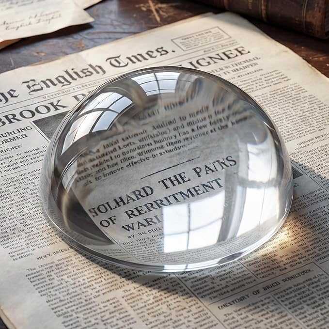 6X Crystal Dome Magnifier Paperweight, 3.8 Inch Large Dome Reading Magnifying Glass with Gift Box, Desktop Paperweight Magnifier for Books, Maps, Documents, Crafts & Seniors (3.8 Inch-Tall Version)