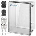 TICONN Outdoor Electrical Box Waterproof, Junction Box IP67 ABS Plastic Enclosure with Hinged Cover with Mounting Plate, Wall Brackets, Cable Glands (Clear, 13.8"x9.8"x5.9")
