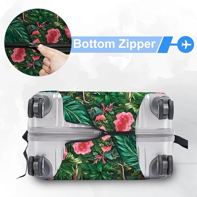 ANNA QUEEN Tropical Pink Flamingos Travel Luggage Cover -Stretchable Airplane Suitcase Protector Sleeve,Universal Washable Fit for 20-22 Inch Checked Baggage,Water Resistant Durable Luggage Protector