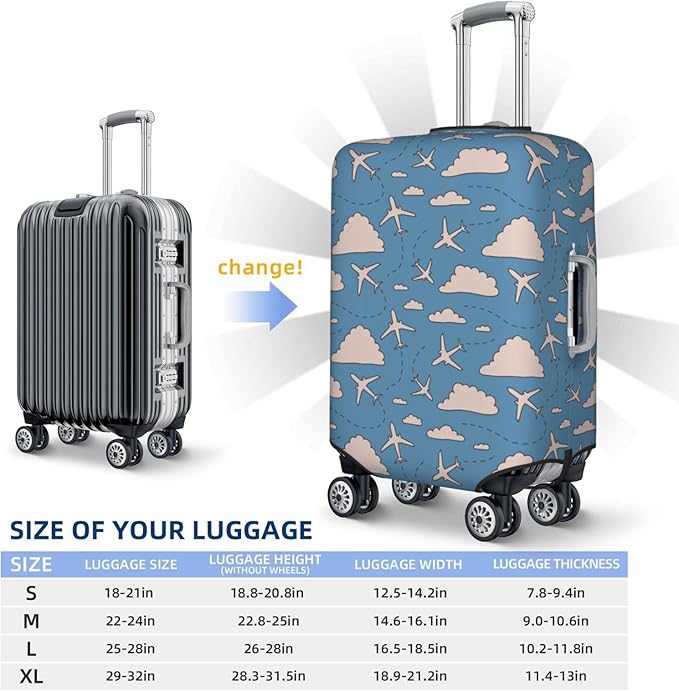 Airplane and Cloud Print Elastic Luggage Cover, Suitcase Protector For Travel (Fits 29-32 Inch Luggage)