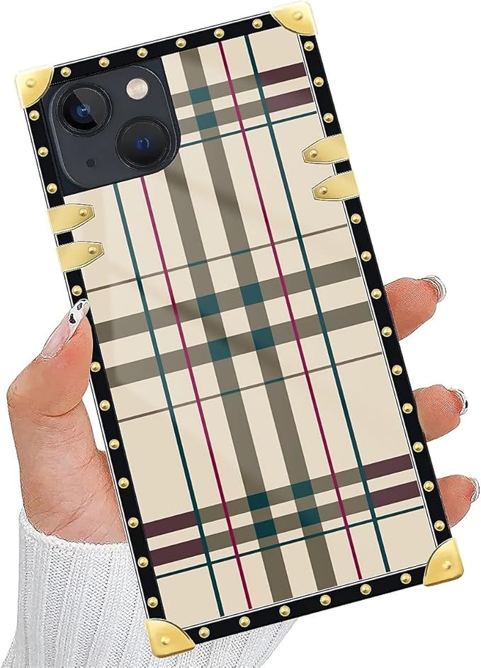 Compatible with iPhone 13 Case, Black Red Beige Stripes Luxury Golden Decoration for Girl Women Soft TPU Shockproof Protective Hard PC Back for iPhone 13