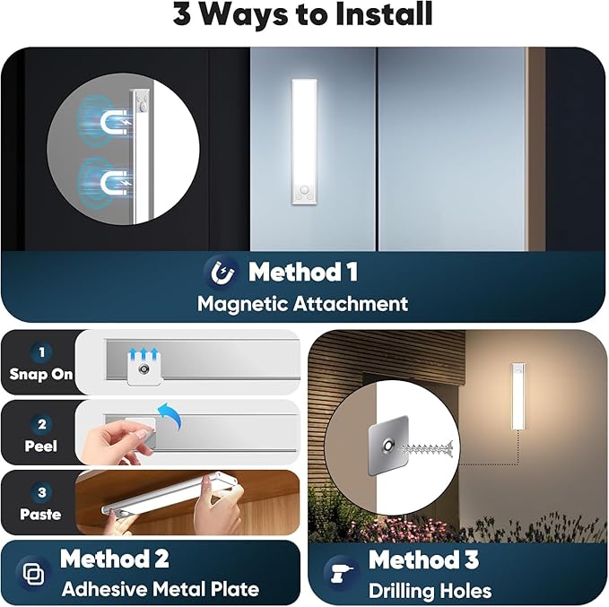 5-Pack Under Cabinet Lighting, 1800mAH Rechargeable Battery Operated Motion Sensor Lights Indoor with 3 Color Temperature, Dimmable Wireless Magnetic Under Counter Closet Lights for Kitchen, Stairs
