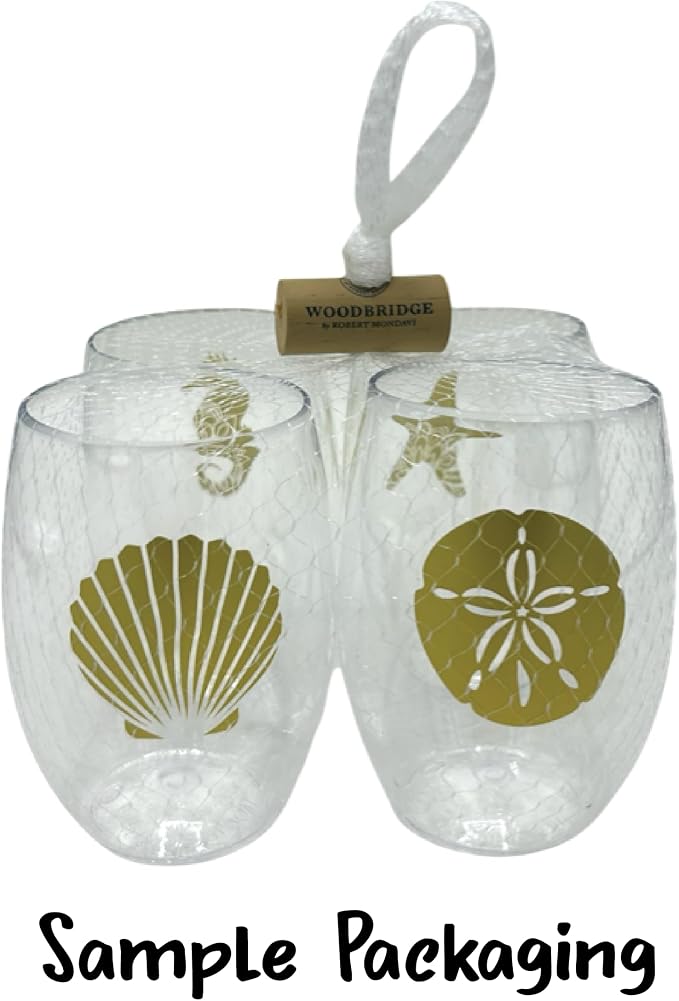 Set of 4 Shatterproof Designer 16 oz Plastic Wine Glasses MADE in the USA (BEACHAHOLIC)