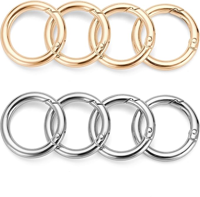 Gkeygo 1 Inch Keychain Rings, 8 Pack Round Carabiner Clip for Keys, Buckle, Bags, Purses - Key Chain Hooks Replacement Keychains Lanyard DIY Crafts - Gold, Silver
