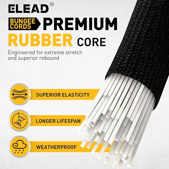 8-Piece 24-inch Adjustable Bungee Cords with Hooks, Heavy Duty Outdoor Carabiner Bungee Straps, Easily Adjust from 7" to 24", Black Super Elastic Cord for Cargo, Camping, Bike Racks, Tents