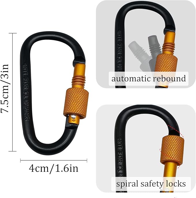 6 Pack Small Locking Carabiner, 3 Inch Aluminum D-Shape Snap Hook with Screw Gate for Hiking, Camping, Fishing&Backpack(Not for Climbing)