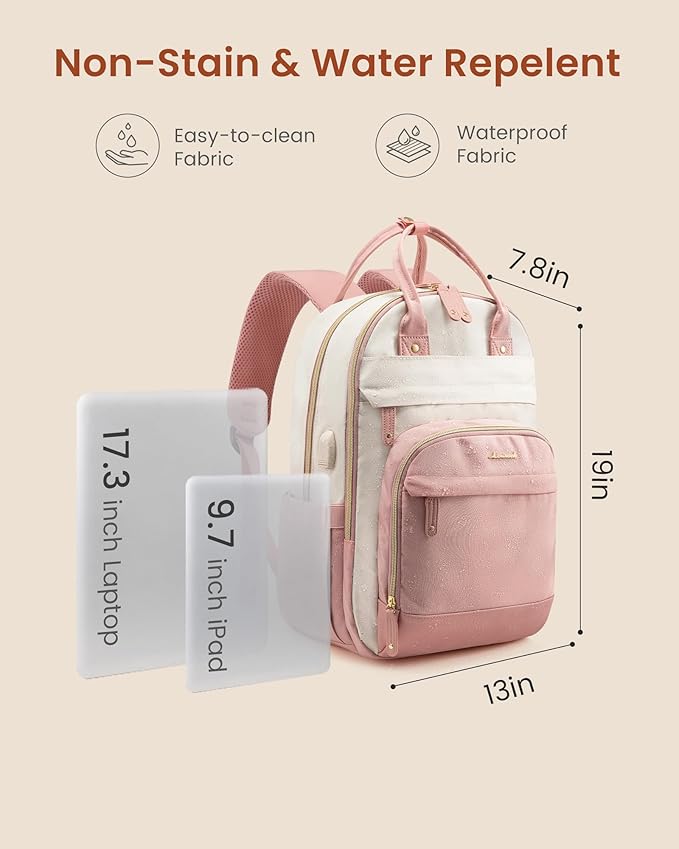 LOVEVOOK Backpack for Women,Laptop Backpack Women,Fits 17 Inch Laptop Bag,School Backpacks,Fashion Travel Work Anti-theft Bag,Waterproof Business Computer College Backpack Purse,Pink-Beige