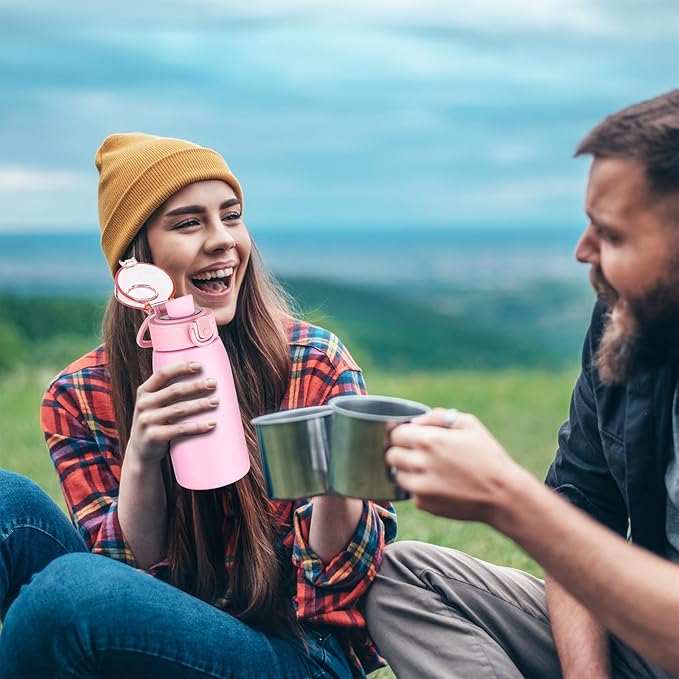 Insulated Water Bottle 12 oz with Dustproof Lid, Carry Handle & Tea Infuser, BPA-Free & Leakproof, Stainless Steel Water Bottles Ideal for Fitness, Hiking, Office & Outdoor Use （Water Pink ）