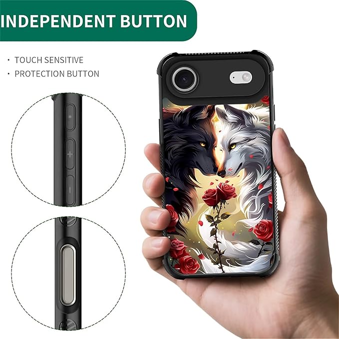 for iPhone 17 Air Case,for MagSafe Graphic Design for Girl Boy Soft Silicone Hard Acrylic Shock Protection Designed for iPhone 17 Air Black White Wolf Moon Flower Rose Pattern