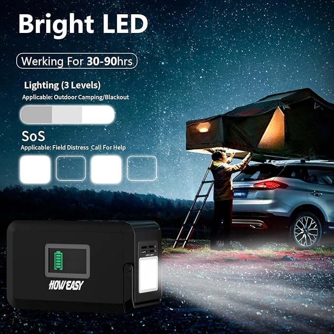 HOWEASY Portable Power Station120W(240W Peak), 24000mAh Camping Solar Generator, Portable Power Bank with 2 110V AC Outlet / 2 DC /3 USB QC3.0/LED Flashlight for Home Camping Emergency Backup