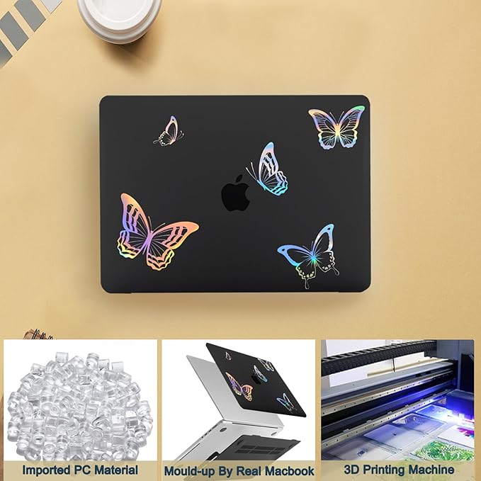 Hard Shell for MacBook 12 inch Case Retina 2015 2016 2017 Release (Model A1534),Plastic Protective Laptop Cover & Keyboard Cover Skin for Apple MacBook Air 12",Glitter Butterfly