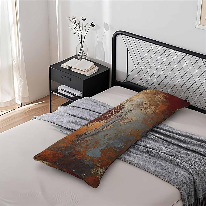 Grunge Rust Decorative Body Pillowcase 20"X54", Metal Rusty Steel Brown Outdoor Body Pillow Covers Throw Pillow Cushion Covers Oversized Body Pillow Cases for Home Patio Office