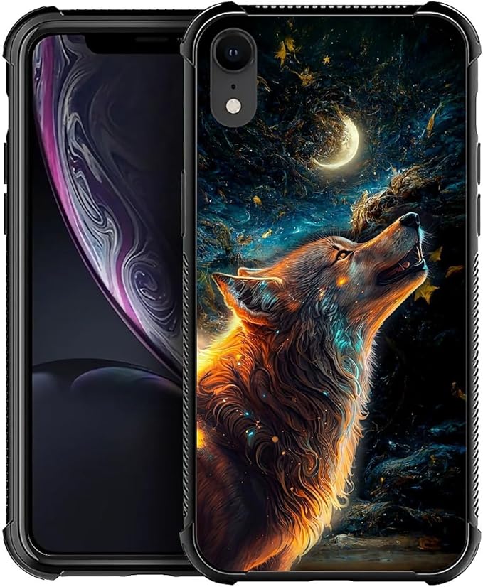 for iPhone XR Case, Star Cave Hungry Wolf Pattern Graphic Design Girl Boy Soft Silicone Hard Acrylic Shock Protection for iPhone XR