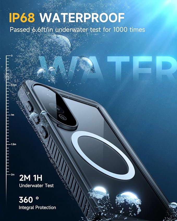 Lanhiem Magnetic for Samsung Galaxy S25 Edge Phone Case, IP68 Waterproof Dustproof Case with Built-in Screen Protector, Rugged Full Body Protective Cover for Galaxy S25 Edge 6.7 Inch, Blue
