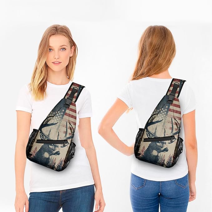 FyLybois Deer Sling Bag for Women Lightweight Crossbody Backpack Casual Daypack with Adjustable Strap for Travel Work Hiking Everyday Use