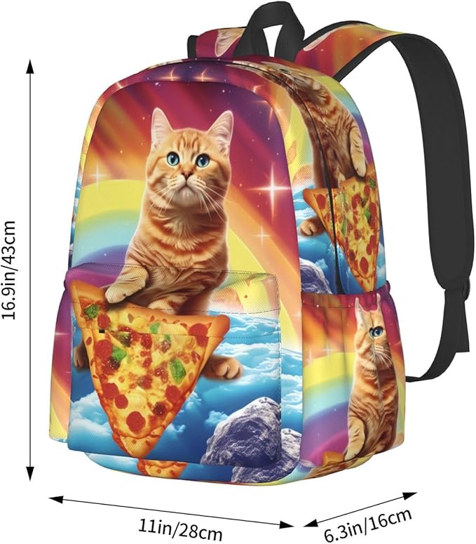 cfpolar 17 Inch Backpack Funny Pizza Cat Rainbow Laptop Bag Shoulder Bag School Bookbag Casual Daypack For Boys Girls