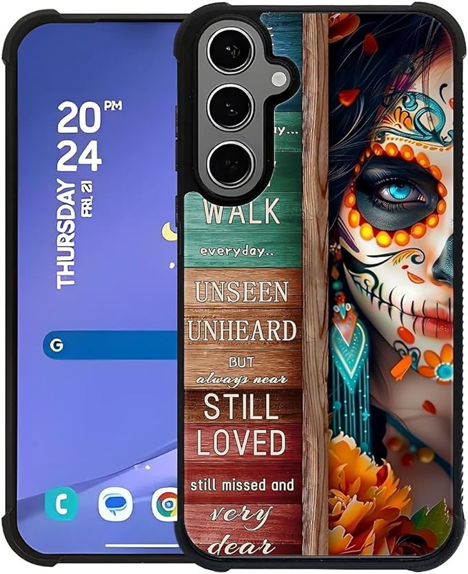 for Samsung Galaxy S24 S25 Plus Case, Sugar Skull Day of Death Halloween Pattern Graphic Design Girl Boy Soft Silicone Hard Acrylic Shock Protection for Samsung Galaxy S24 S25 Plus
