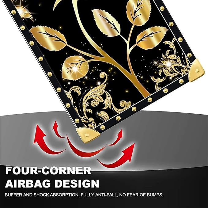 Compatible with iPhone 16 Case, Shine Gold Rose Luxury Golden Decoration for Girl Women Soft TPU Shockproof Protective Hard PC Back for iPhone 16