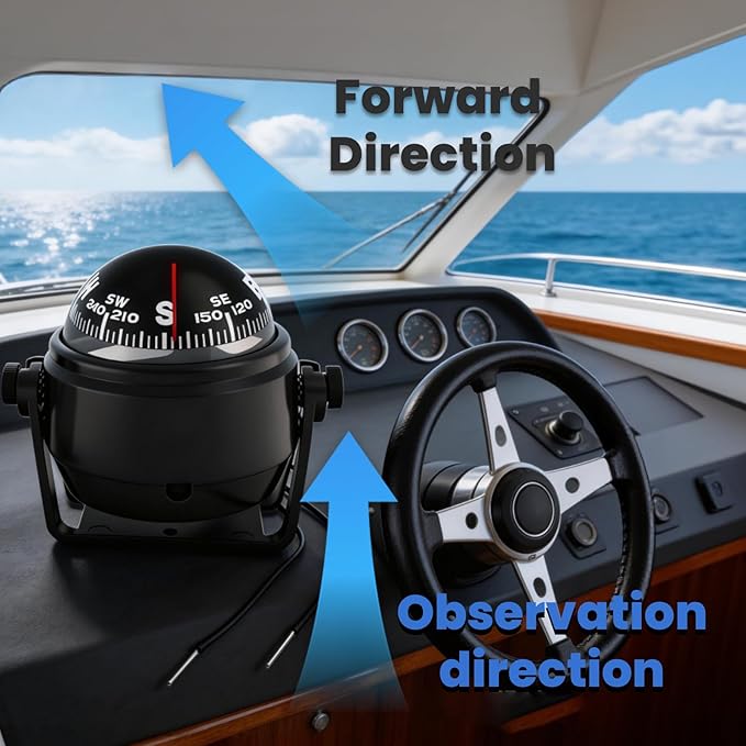 Boat Compass with Magnetic Declination Adjustment, Pivoting Marine Compass Multifunction Digital Navigation Dashboard LED Illumination & Backlight for Marine Boat Truck Car