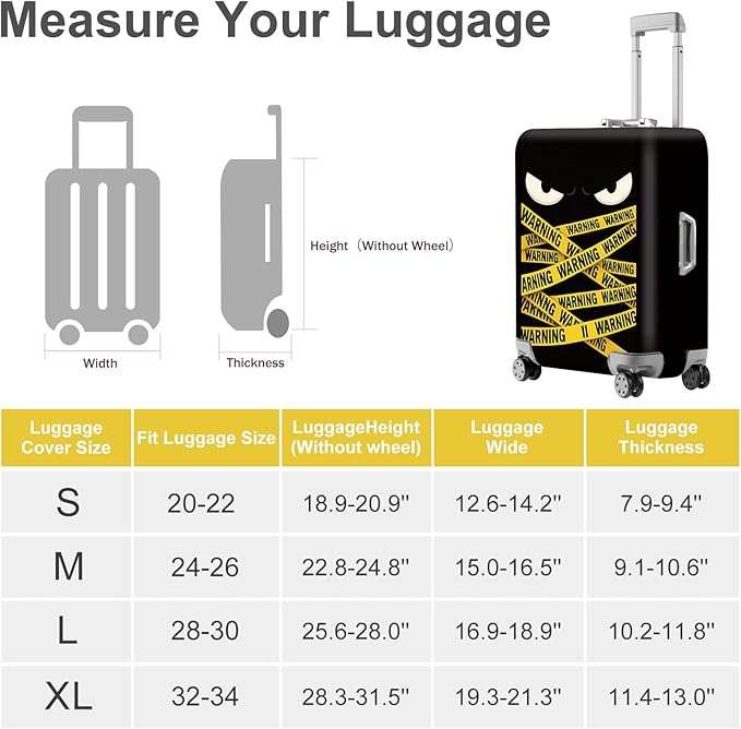 ANNA QUEEN Warning Tape Luggage Cover, Funny Eyes and Yellow Tape Design Suitcase Protector, Stretchable Washable Travel Sleeve for 32-34 Inch Luggage