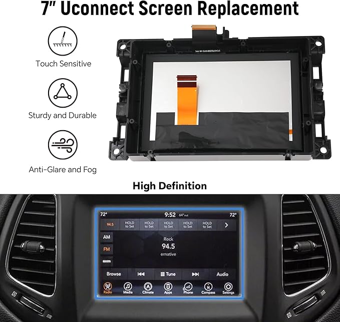 7" Uconnect Touch Screen Display with Bracket for 2017-2020 Jeep Compass Jeep Renegade Touchscreen Digitizer Navigation LCD Monitor Replace TDO-WXGA0700K00033-V2 TDO-WXGA0700K00057-V1
