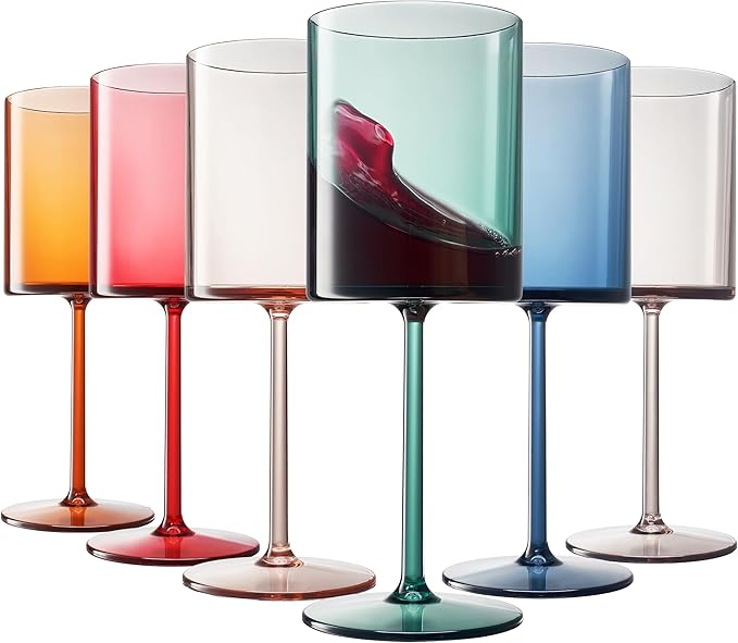 Unbreakable Stemmed Square Tritan Acrylic Floating Wine Glasses European Style | Set of 6 | 100% US Drinkware, 14oz Dishwasher Safe Muted Color Shatterproof BPA-free plastic, All Purpose Glassware