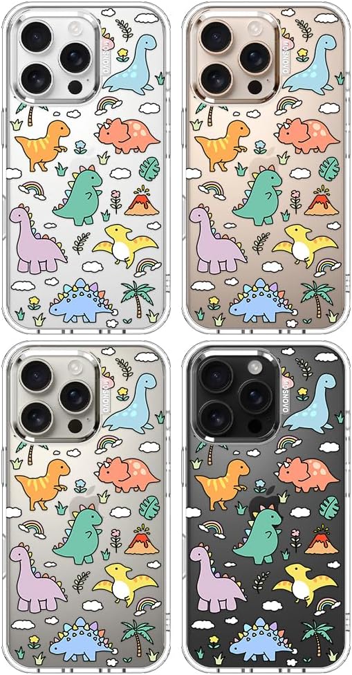 MOSNOVO Case for iPhone 16 Pro, [Buffertech 6.6ft Military-Grade Drop Protection] [Anti Peel Off Tech] Clear TPU Bumper Phone Case Cover Design - Dinosaur Land