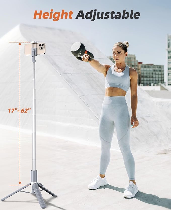 Vimose Phone Tripod & Selfie Stick with Remote, Portable, Lightweight for Video Recording Vlog, Extendable Travel Tripod Stand Compatible with iPhone Android, Grey, 62"