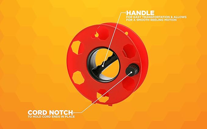 Woods Heavy Duty Cord Storage Wheel - Holds Up to 150 Feet of 16/3 or 125 Feet of 14/3 Gauge Cord - Tangle-Free Design for Extension Cords, Rope, or Hose - - Black