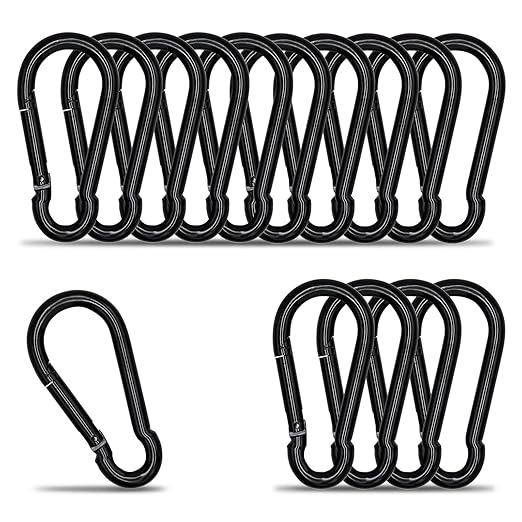 Carabiner Clip Hook, 3.54 inch 15 pcs Black Heavy Duty Spring Snap Hook Key Chain, Carabiners Clips for Outdoor Camping, Swing Set, Hammock, Hiking Travel, Fishing, Quick Link Keychain