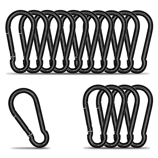 Carabiner Clip Hook, 3.15 inch 15 pcs Black Heavy Duty Spring Snap Hook Key Chain, Carabiners Clips for Outdoor Camping, Swing Set, Hammock, Hiking Travel, Fishing, Quick Link Keychain
