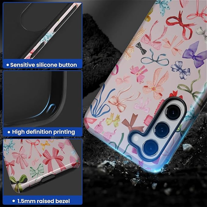for Samsung Galaxy S23 Case,HL2 Aesthetic Color Bow Tie Hybrid 2 Layer Hard Shell Silicone Protective Pattern Design Case