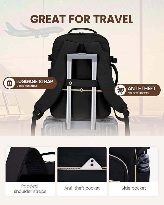 LOVEVOOK Travel Backpack for Women & Men 40L,Airline Approved Carry On Backpack Travel Essentials,TSA Carry on Luggage,Waterproof Personal Item Travel Bag,Suitcase with 3 Packing Cubes,Black-Black