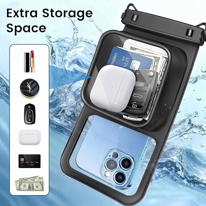 Niveaya [Floatable Floating Waterproof Phone Pouch 2 Pack-Up to 8.5", Large Space Adjustable Neck Lanyard Waterproof Phone Case, Phone Dry Bags for Vacation Beach Pool Kayak Cruise Travel Essentials
