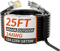 PlugSaf 14/3 Gauge Black Outdoor Extension Cord 25 ft Waterproof with Lighted Indicator, Cold Weatherproof -40°C, Flexible 3 Prong Extension Cord Outside, 15A 1875W 14AWG SJTW, ETL Listed