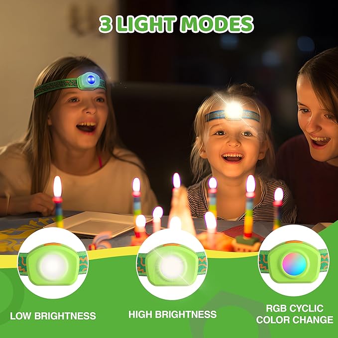 EverBrite LED Headlamp Rechargeable Kids Headlamp with RGB Mode and Adjustable Headband, 3 Modes Multicolor Headlamp for Camping, Reading, Exploring, Halloween, Christmas