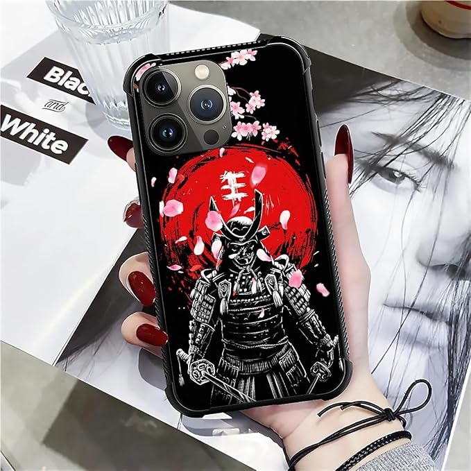 for iPhone 12 Pro Max Case, Sakura Japanese Samurai Pattern Graphic Design Girl Boy Soft Silicone Hard Acrylic Shock Protection for iPhone 12 Pro Max