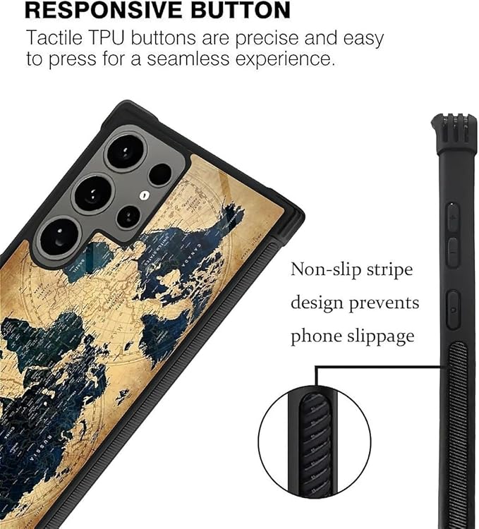 for Samsung Galaxy S24 Ultra Case, Brown World Map Pattern Graphic Design Girl Boy Soft Silicone Hard Acrylic Shock Protection for Samsung Galaxy S24 Ultra