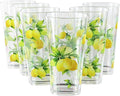 Reston Lloyd Calypso Basics Fresh Lemons 19 oz Acrylic Drinkware Set of 6 – BPA-Free, Indoor/Outdoor, Dishwasher Safe, Lemons with Bees