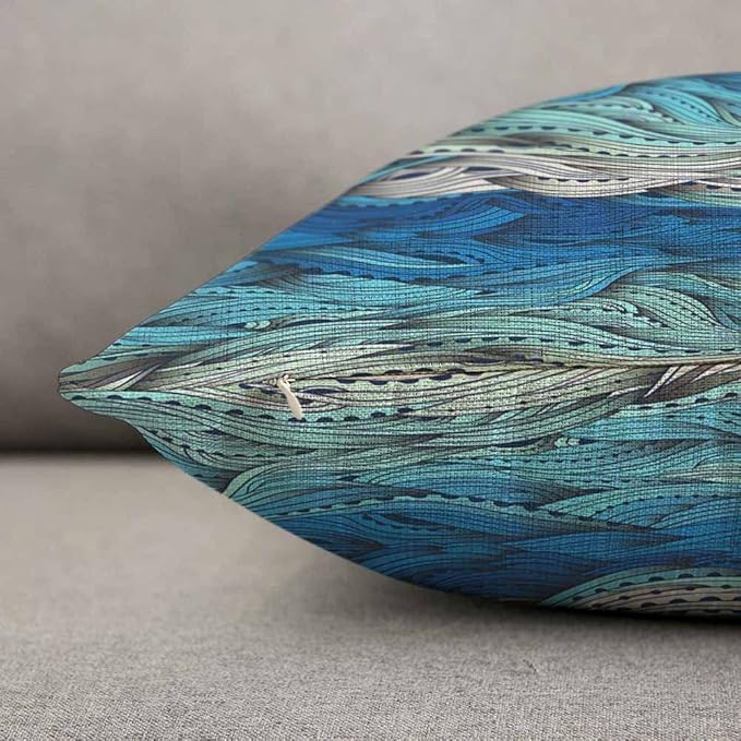 TKS MITLAN Abstract Wave Pillow Covers 12 x 20 Inch Ocean Sea Water Gradient Blue Beach Waves Lines Stripes Decorative Throw Pillow Covers Linen Cushion Case for Sofa Couch