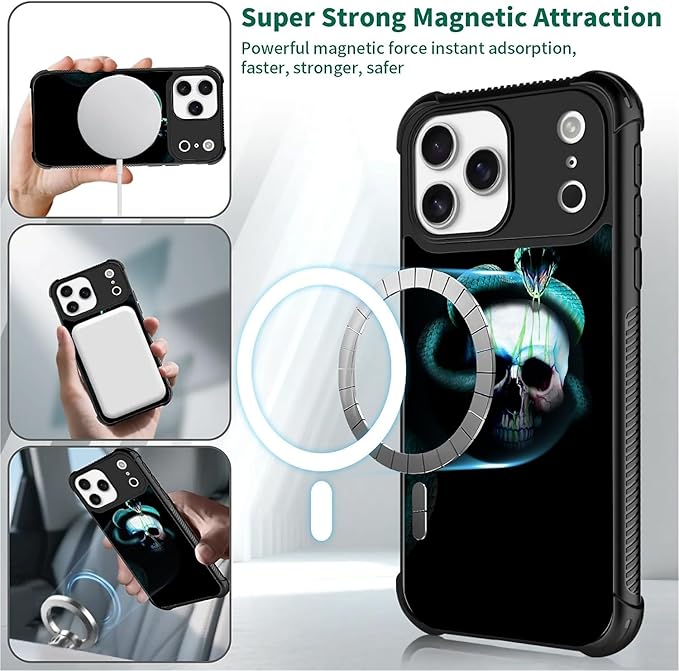 for iPhone 17 Pro Max Case,for MagSafe Graphic Design for Girl Boy Soft Silicone Hard Acrylic Shock Protection Designed for iPhone 17 Pro Max Skeleton Winding Snake Pattern