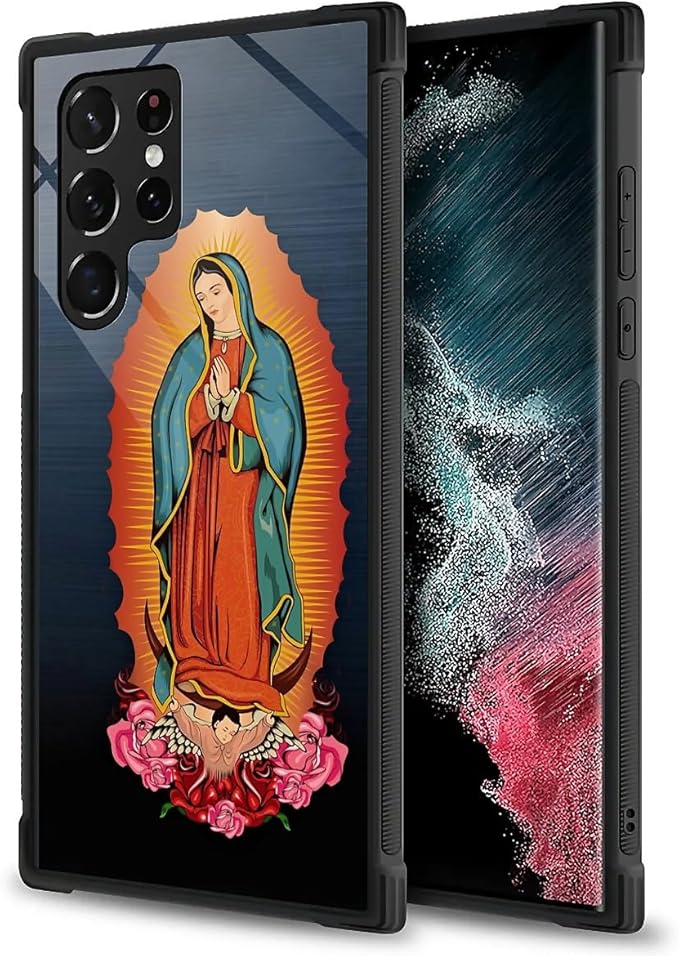 for Samsung Galaxy S23 Ultra Case, Red Virgen Guadalupe Pattern Graphic Design Girl Boy Soft Silicone Hard Acrylic Shock Protection for Samsung Galaxy S23 Ultra