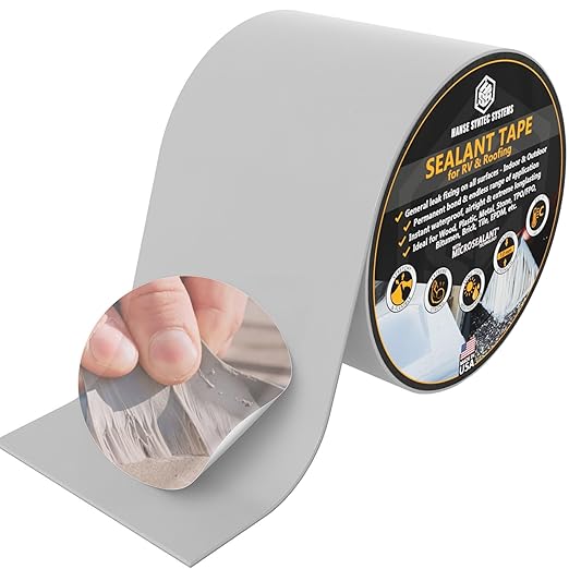 HSS Sealant Tape with MicroSealant - Waterproof Commercial Roofing Tape for Roof and RV Repair - UV- & Weatherproof - Grey - 4 inch x 50 feet