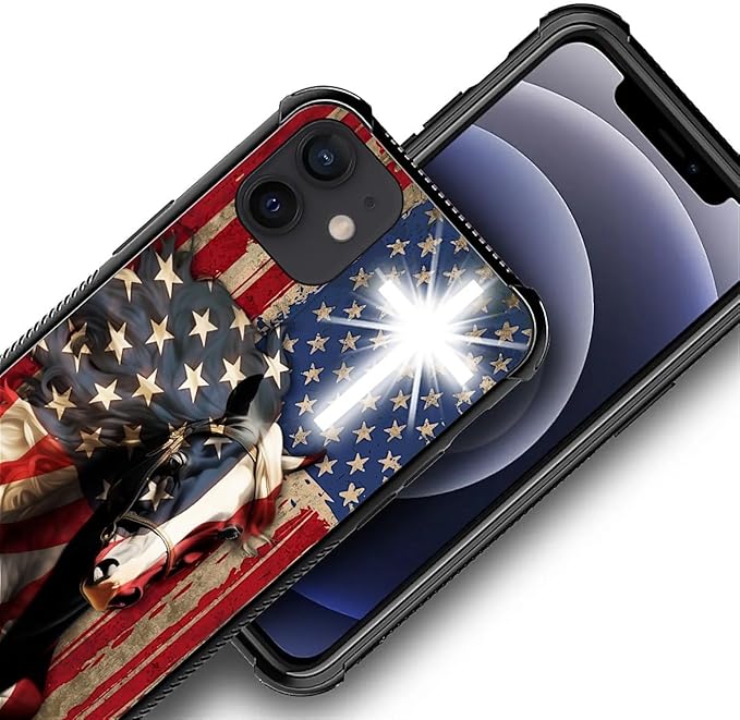 for iPhone 12 Mini Case, Red American Flag Horse Cross Pattern Made of Soft Silicone Hard Acrylic Shock Protection for iPhone 12 Mini