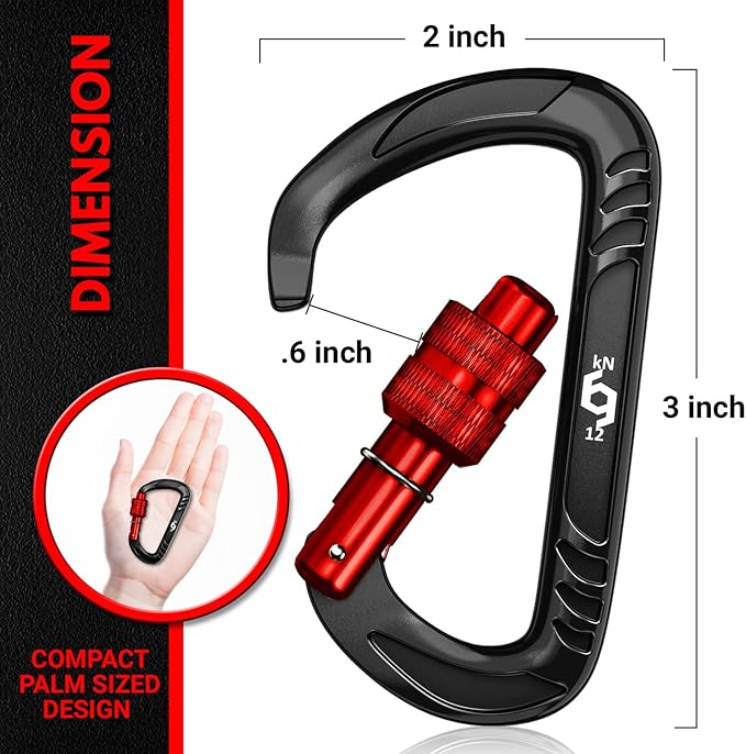 Rhino Produxs 12kN (2697 lbs) Heavy Duty Carabiner Clips, for Securing Pets, Outdoor, Camping, Hiking, Hammock, Dog Leash Harness, Keychains