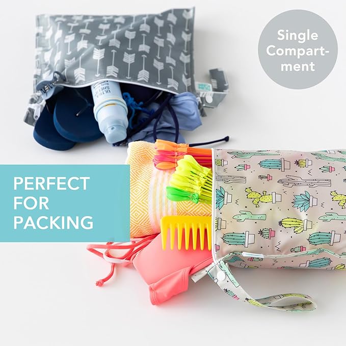 Bumkins - Waterproof Wet Bag - For Baby, Travel, Swim Suit, Cloth Diapers, Pump Parts, Pool, Gym, Toiletry, Strap to Stroller - Reusable & Easy to Clean - 2pk - Cactus & Arrows