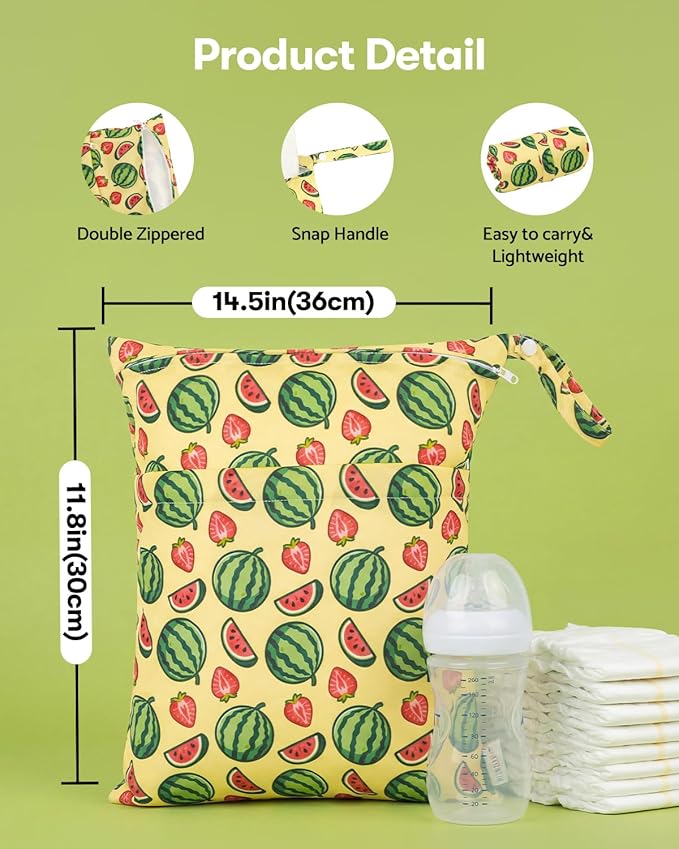 ALVABABY 2pcs Waterproof Wet Dry Bags,Reusable with Two Zippered Pockets,Baby Cloth Diaper,Travel,Beach,Pool,Daycare,Soiled Baby Items,Yoga Gym Bag,Swimsuits or Wet Clothes 2LW06