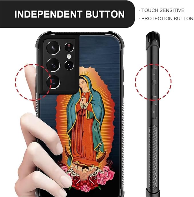 for Samsung Galaxy S21 Ultra Case, Red Virgen Guadalupe Pattern Graphic Design Girl Boy Soft Silicone Hard Acrylic Shock Protection for Samsung Galaxy S21 Ultra