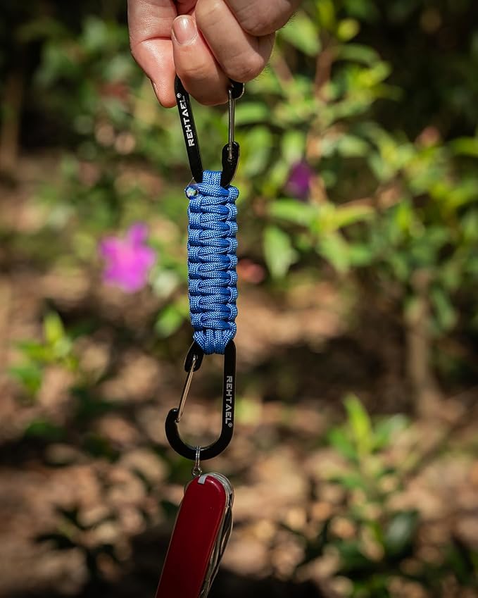 Paracord Braided Carabiner Keychain Lanyard Strap, Hanger Stroller Hook w/2 Carabiner Clips for Water Bottle Backpack