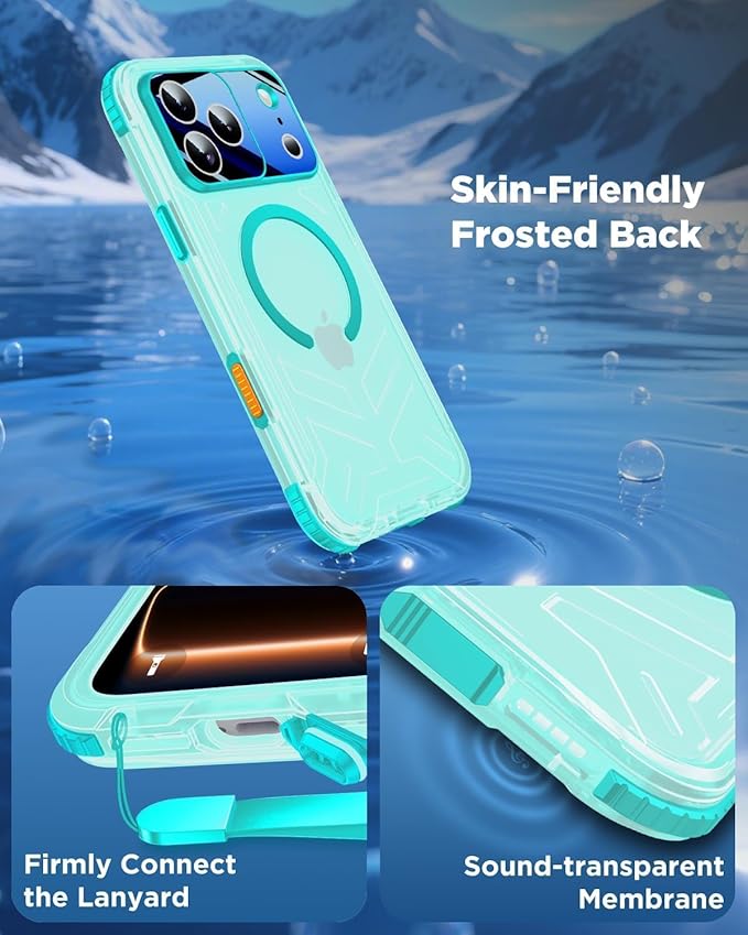 for iPhone 17 Pro Max Waterproof Case with Magsafe, Built-in [Camera & Screen Protector] [Lanyard], IP68 Water Proof Full Body Dustproof Heavy Duty Frosted Protective Phone Cover, 6.9" Teal